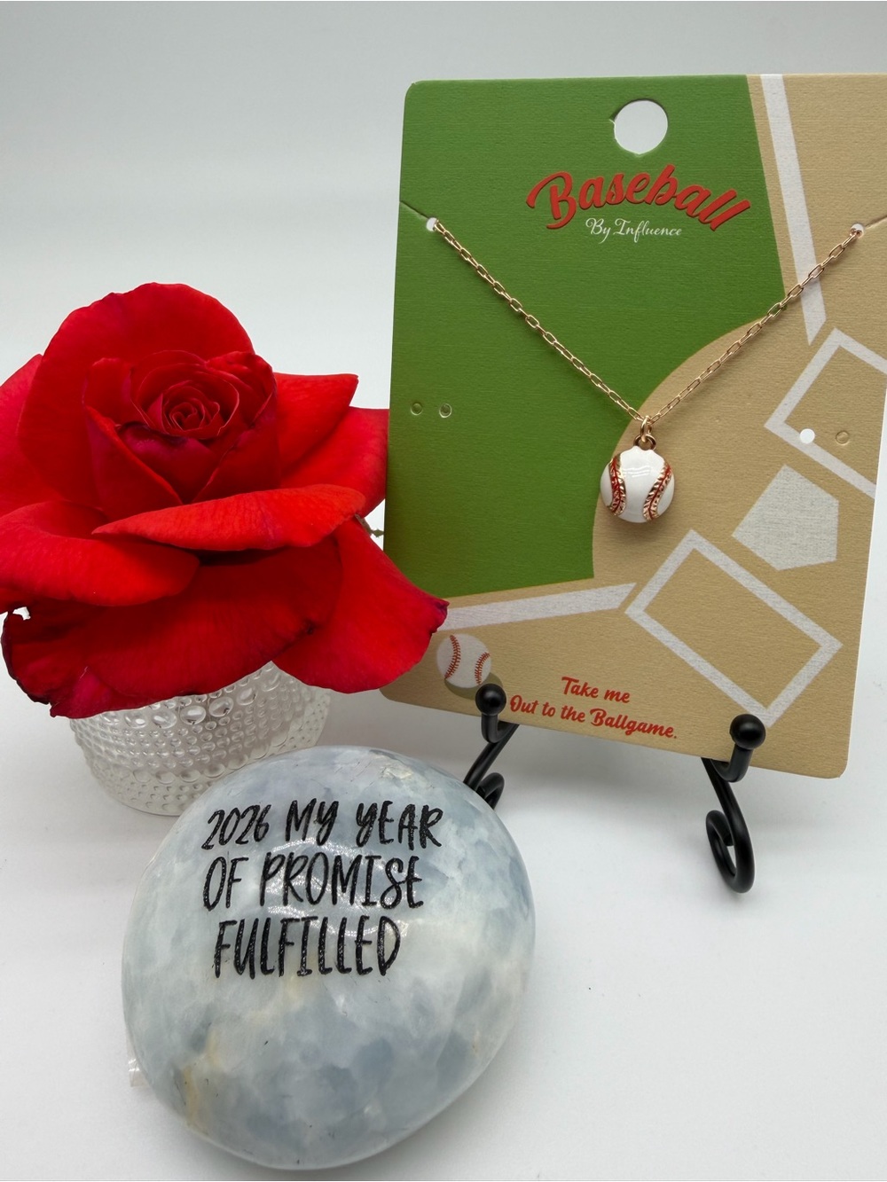 Baseball Pendant Gold Necklace; Gold plated zinc alloy metal; 17 “